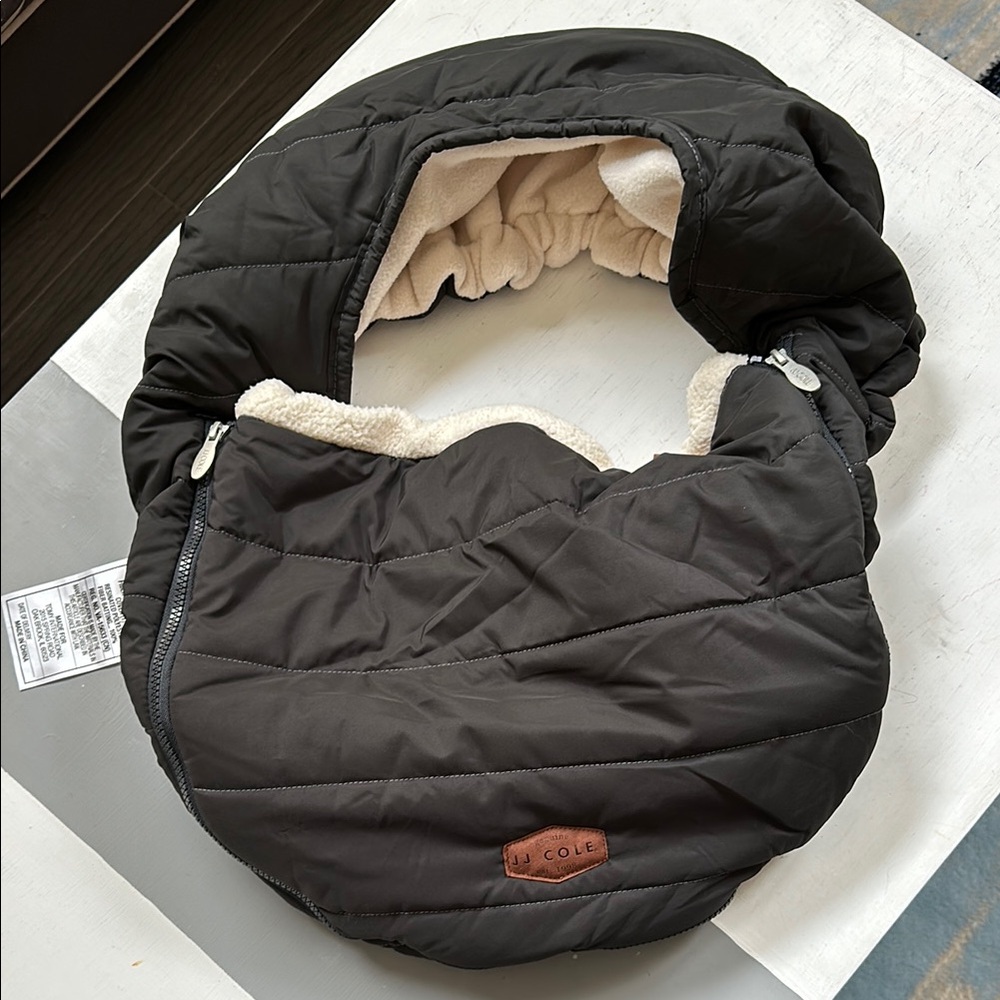 JJ Cole Black Quilted Infant Hand Muff with Cream Fleece Lining